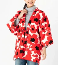 Japanese Women Kimono Hanten Warm Wear Winter Jacket Flower Made in JAPAN #2