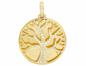 Authentic 1.25 Ct Moissanite Men's Tree of Life Pendant 14K Yellow Gold Plated