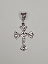 Silver 925 Cross Pendant Charm Heart Diamond Cut Filigree