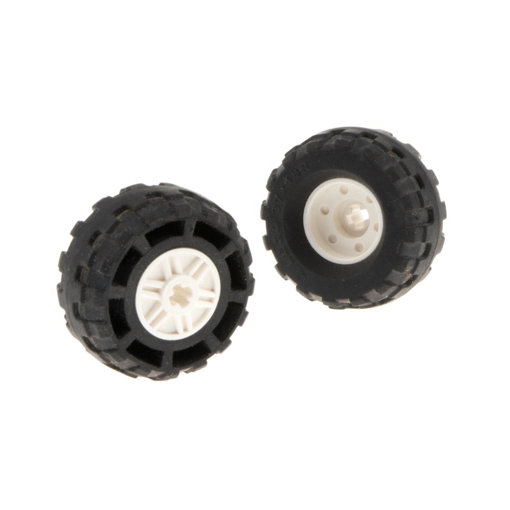 2x Lego Wheel 37x18R Black Rim 18x14 White Axle Hole 56891 55982c04