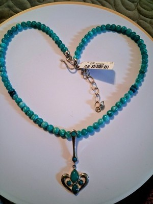 Jay King Amazonite Graduated Bead & Turquoise Pendant Necklace  Sterling Silver