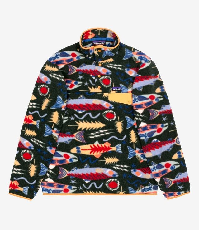 PATAGONIA SYNCHILLA MENS MEDIUM SALMON ENERGY OLD GROWTH GREEN SEOG M FLEECE VTG