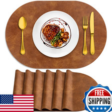 ADRIMER Oval Placemats Set of 6, 12x17", Heat Resistant, Washable, Turmeric Brow