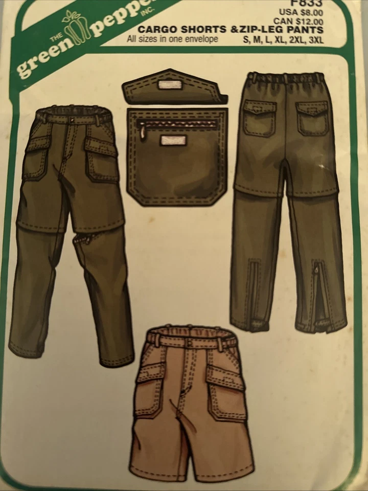 Green Pepper 833 Mens Cargo Short Zip Leg Pants Pattern Waist 28-50 Uncut S-3XL - Image 3 of 4