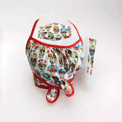 Womens Halter WRAP A ROUND Sugar Skull Halter Top MATCHING Head-band 