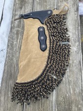 S Desert Suede split leather chinks/chaps w/tooled accents, twisted fringe