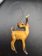 Vintage Deer Spotted Hard Plastic Figurine Miniature Blue Eyes Hong Kong Xmas