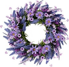 Lavender Wreath for Front Door 22 Inch - Purple Daisy Spring Summer Artificia...