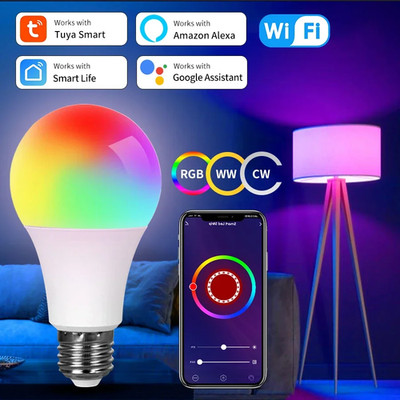 Tuya Smart Wifi LED Light Bulbs 220V 110V 10W 15W 20W E27 Alexa LED Lamp RGB Sma