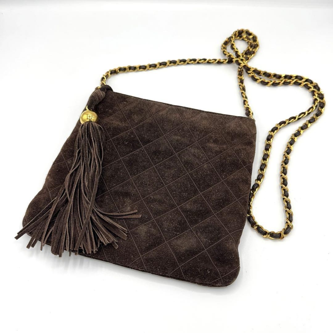 Chanel Brown Matelasse Suede Chain Shoulder Bag