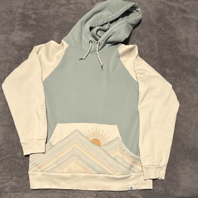 Happy Earth Organic Cotton Hoodie Green Beige Pullover L Rainbow Mountain