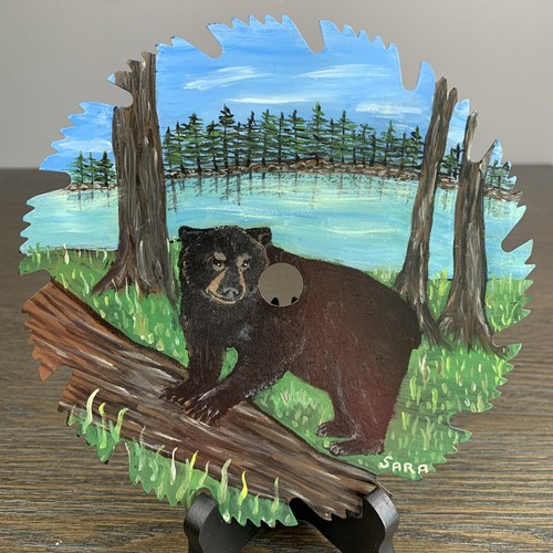 Handbemalt 7" Sägeblatt Bär in der Natur von Lake Country Cabin signiert - Bild 2 von 9