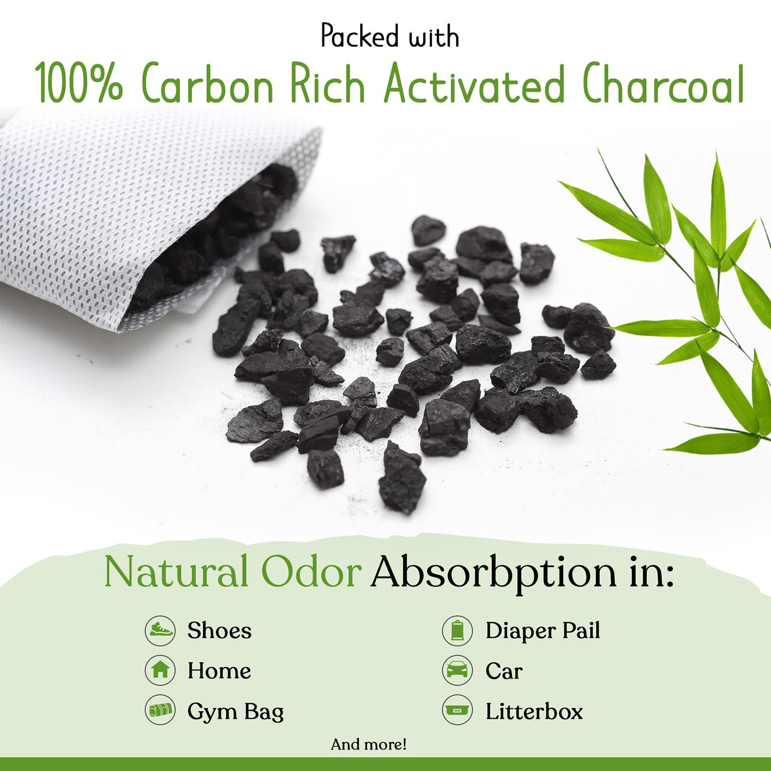 Charcoal Shoe Deodorizers - Activated Natural Bamboo Air Purifying Bag Insert...