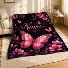 Personalized Butterfly Bloom Coral Fleece Blanket Flower Decor