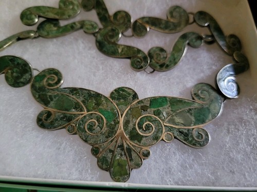 Vintage MB Sterling Silver Turquoise Onyx Inlay 16 Inch Necklace Mexico - Picture 2 of 8