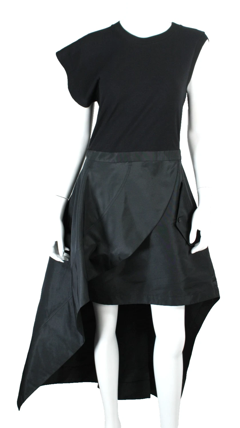 Alexander McQueen — ALEXANDER McQUEEN $1,950 2023 NWT Black Jersey & Faille Asymmetrical Dress 44