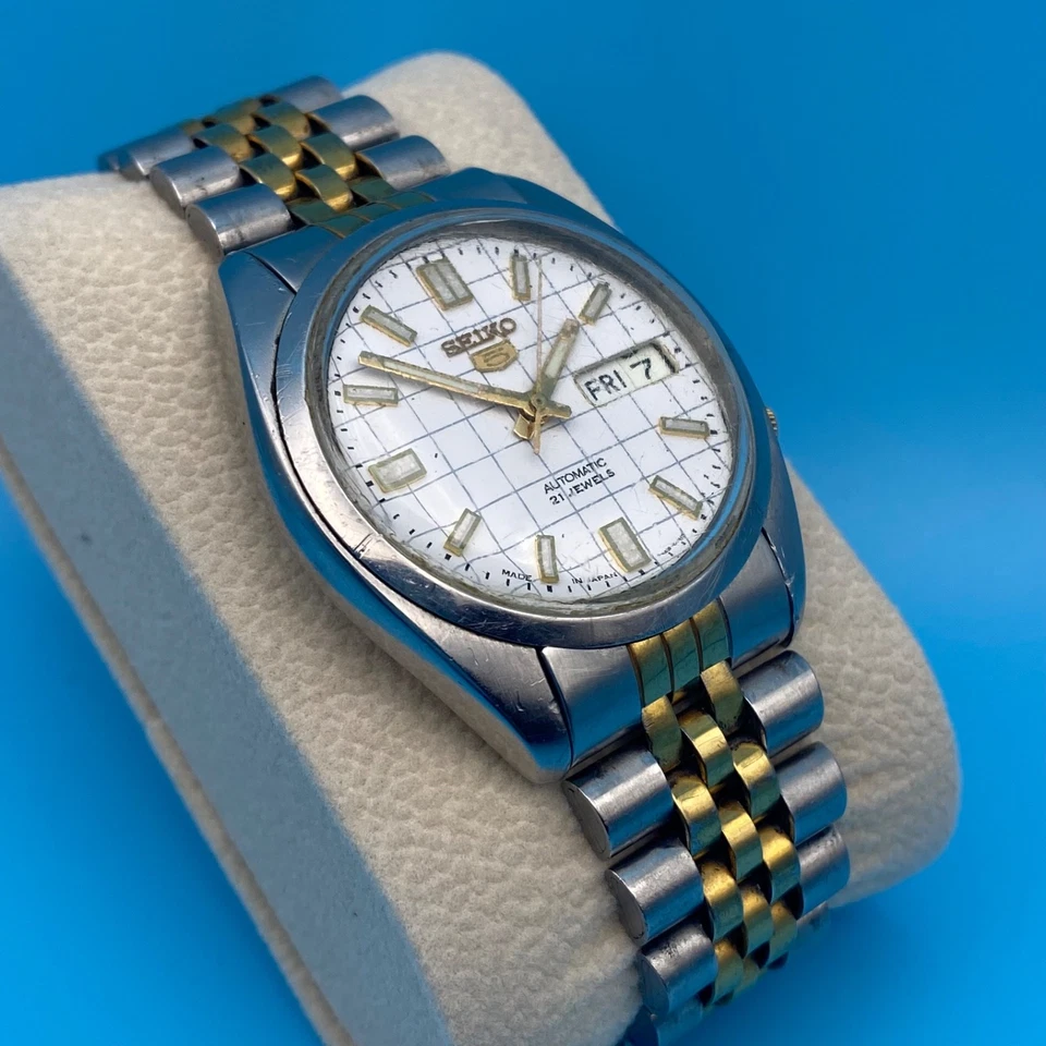 NOS 复古精工 5 自动手表 男式 21 珠宝 日期 JUST STYLE 7S26 CALIBER — 第 3/4 张图片