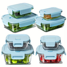 8pcs Glass Food Storage Containers, with Anti-slip Stripes, Meal Prep,