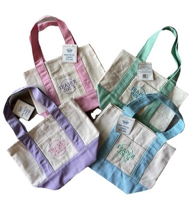 Trader Joe s Mini Pastel Canvas Tote Bag Set Of 4 Brand New 