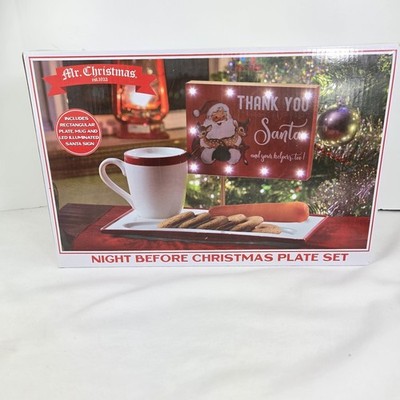 Mr. Christmas Night Before Christmas Mug Tray Set Santa Lights Up W Box NIB NEW