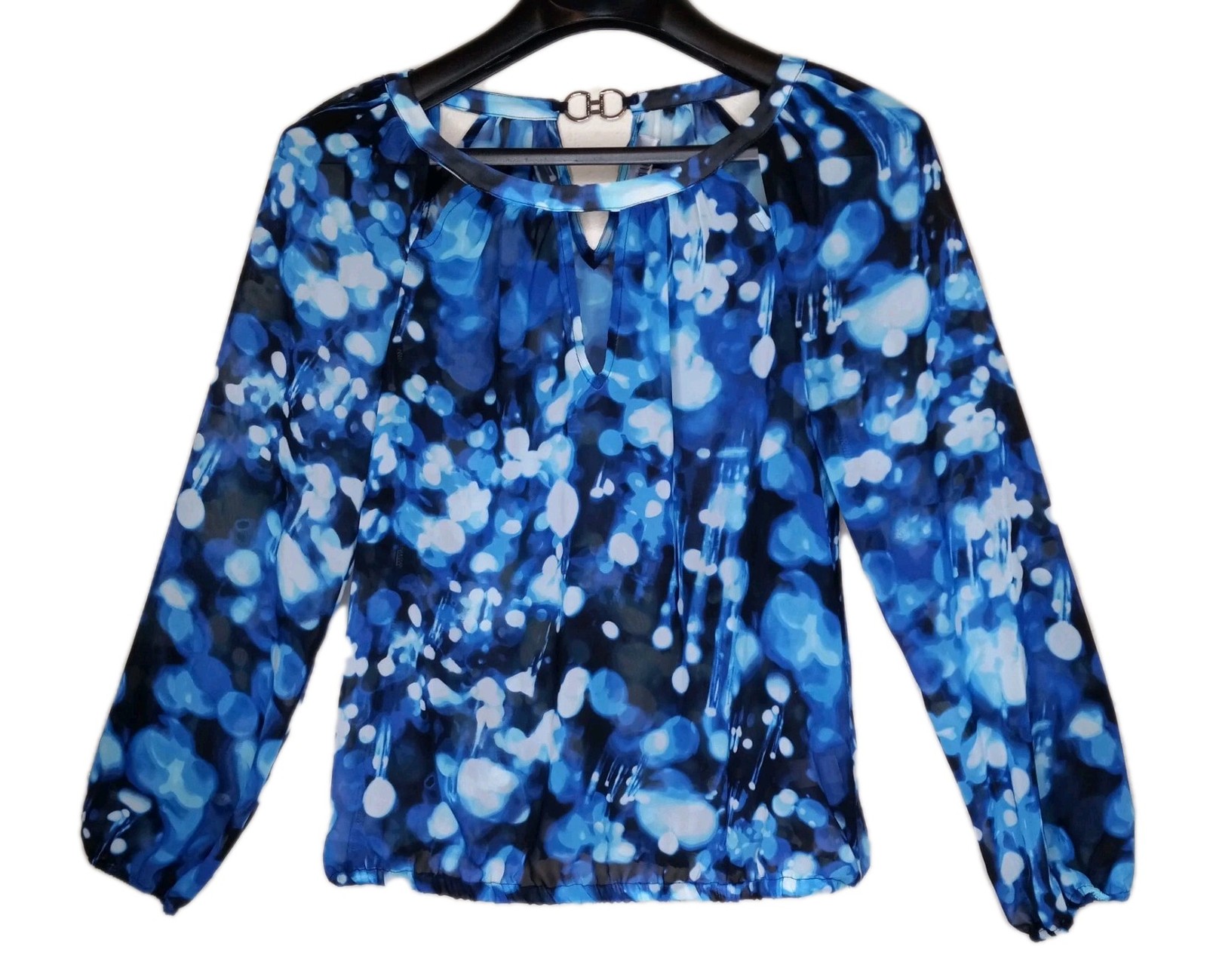 Blue Black Sheer Peasant Blouse Jennifer Lopez Style Size XS