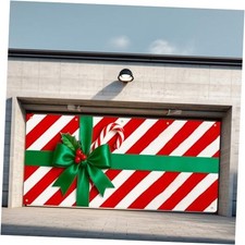 Christmas Garage Door Banner 6x13 ft Red Candy Cane Green Ribbon Gift Box