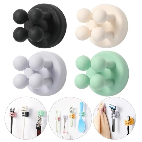 4Pcs Silicone Toothbrush Holders - Multi-Function Hook Waterproof Multicolor - Picture 2 of 7