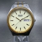 Seiko Watch Men 37mm Luminous Dial Two Tone Daydate Round 7N43-9048 New Battery