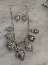 Silver Plated Heart Necklace with Silver Plated Heart Earrings Set