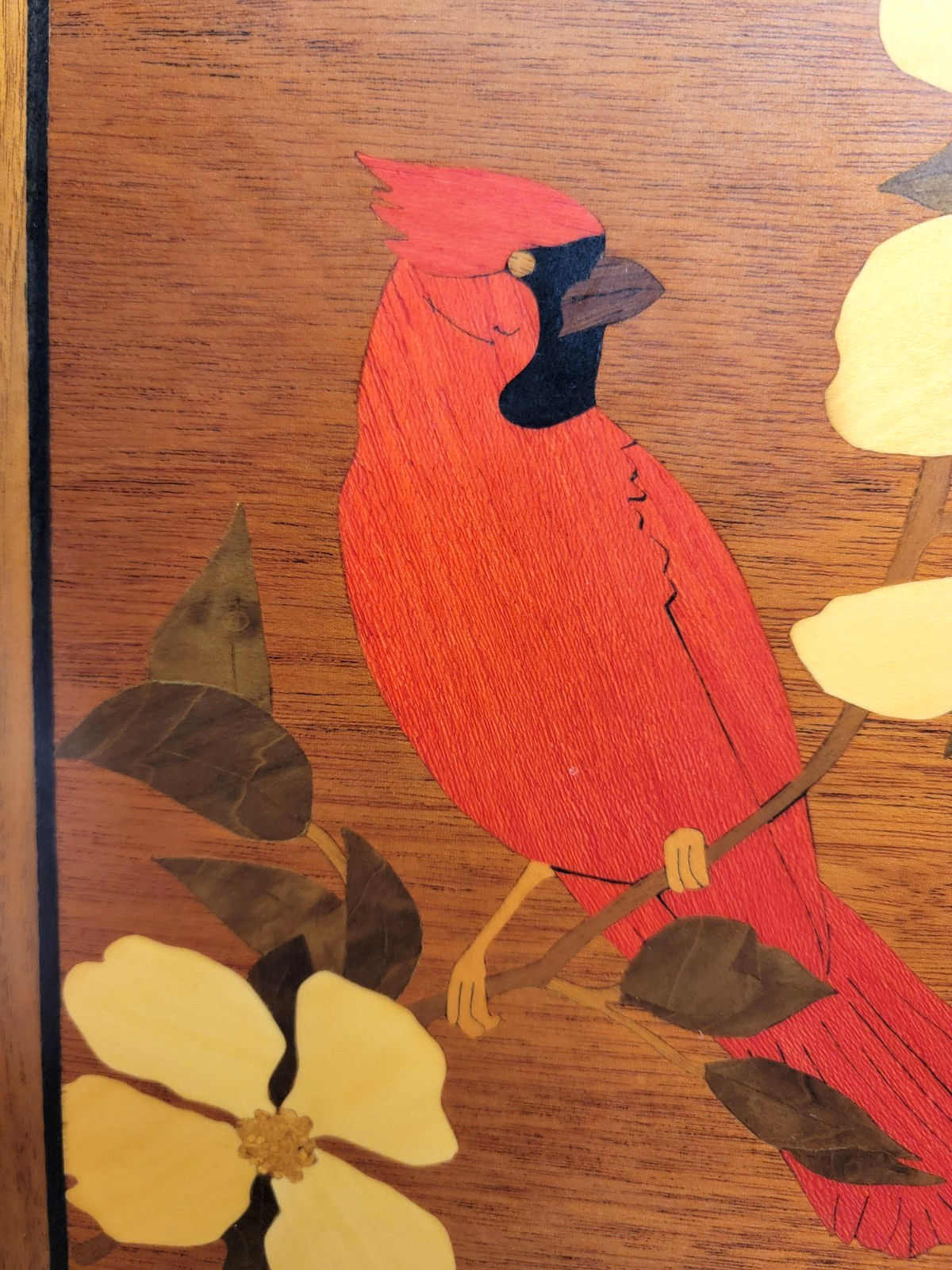 VTG Handmade Wood Inlay Marquetry Cardinal Wall Hanging 11.5" x 14.5" Thornhill