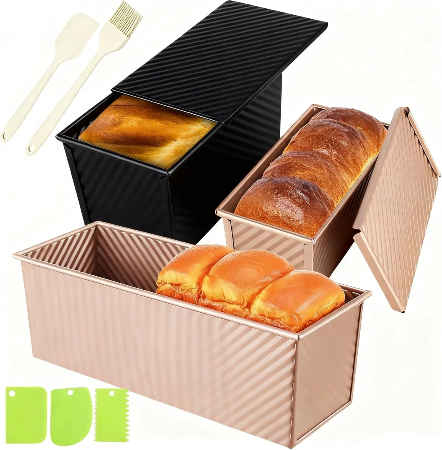 3 Pack Set Pullman Loaf Pan with Lids, 2.2 Lb & 1 Lb & 0.8 Lb Dough Capacity,Non
Opens in a new wind