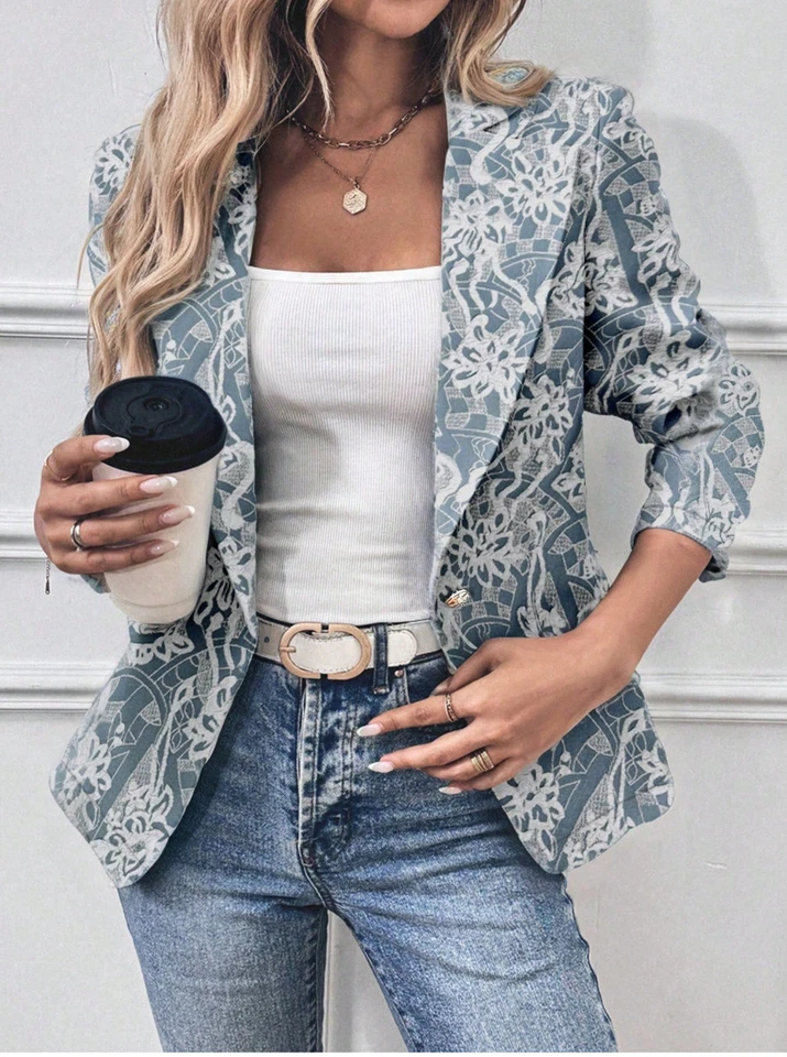 Blazer ajustado con cuello de solapa y patrón informal de cercanías de EMERY ROSE para mujer Foto 4 de 4