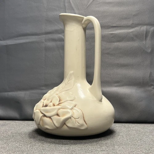 Vintage Red Wing 1218 Magnolia Flower Ewer Pitcher Vase Cream Pottery 11Inch USA