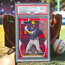 2023 Bowman Sapphire Jace Avina 1st Chrome Prospect Red Refractor /10 PSA 10 RC