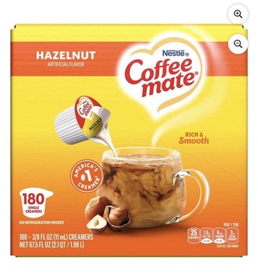 Nestle Coffee-mate Liquid Creamer Singles, Hazelnut ~ One Box of 180 ct.