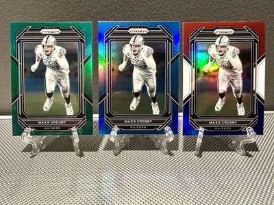 (3) 2022 Prizm MAXX CROSBY Light Blue + Red White & Blue + Green Raiders