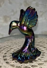 Fenton Iridescent Black Carnival Glass Hummingbird In Flight 4.5”  No Flaws