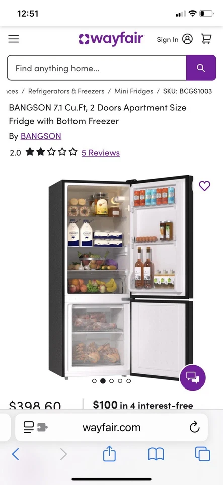 Bangson 7.2 Cu Ft 2 Door Apartment Size Fridge With Bottom Freezer - Image 2 of 4