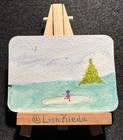 ACEO Original Christmas Tree Skating Woman Deer Landscape Watercolor and Acrylic — photo 2