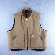 Carhartt Mens Tan Duck Canvas Quilted Lined Zip Vest Brown XL Workwear