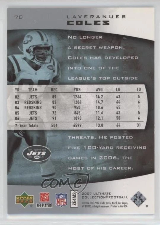2007 Ultimate Collection /400 Laveranues Coles #70 - Image 2 of 2