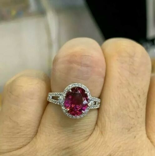 3.40 Ct Natural Ruby & Diamond Wedding Awesome Ring 14K Solid White Gold Size 5 - Picture 1 of 5