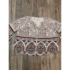 Lucky Brand Women's Peasant Top 1X Linen Blend