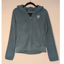 American Eagle Women's Sz Med Long Sleeve Full Zip Fuzzy High Neck Hoodie Green