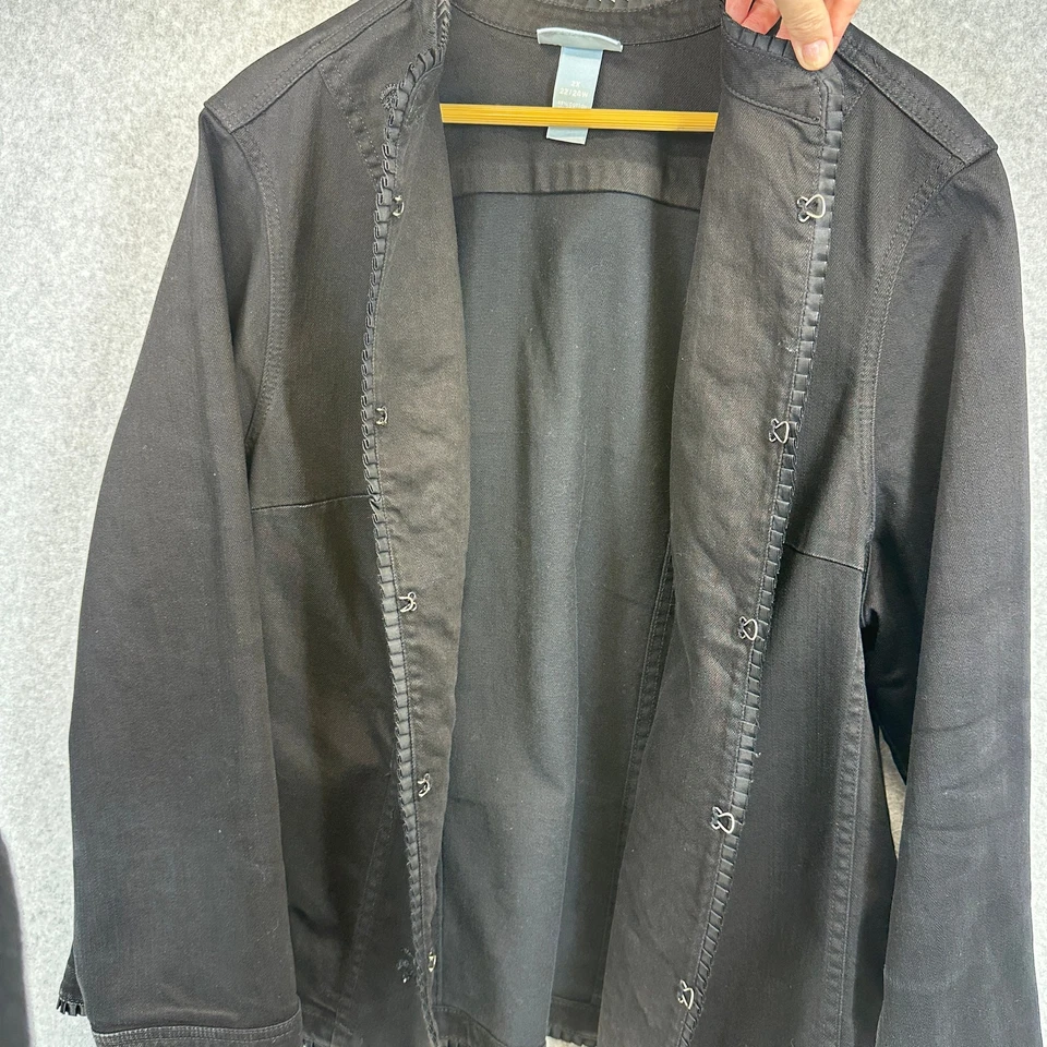 Liz & Me Jacket Womens Size 2X Black Cotton Blend Denim Floral Embroidered Beads - Image 4 of 4