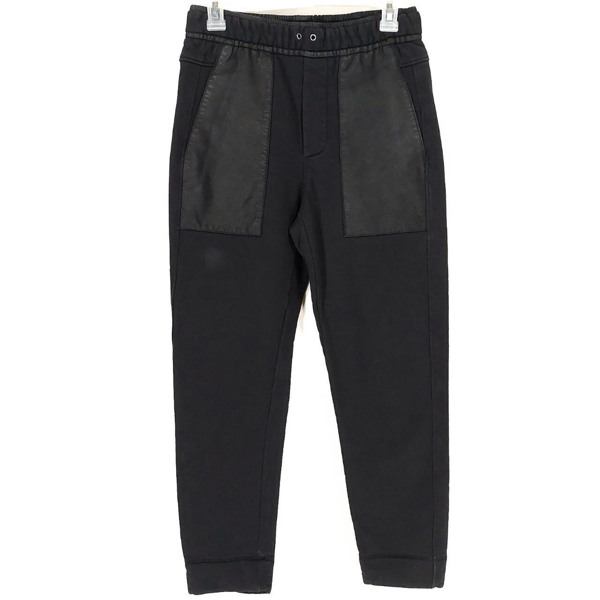 HELMUT LANG Black Jogger Goat Leather Trim Women's Sweatpants