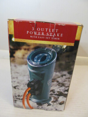 3 Outlet Power Stake with Easy Set Timer for Outdoor