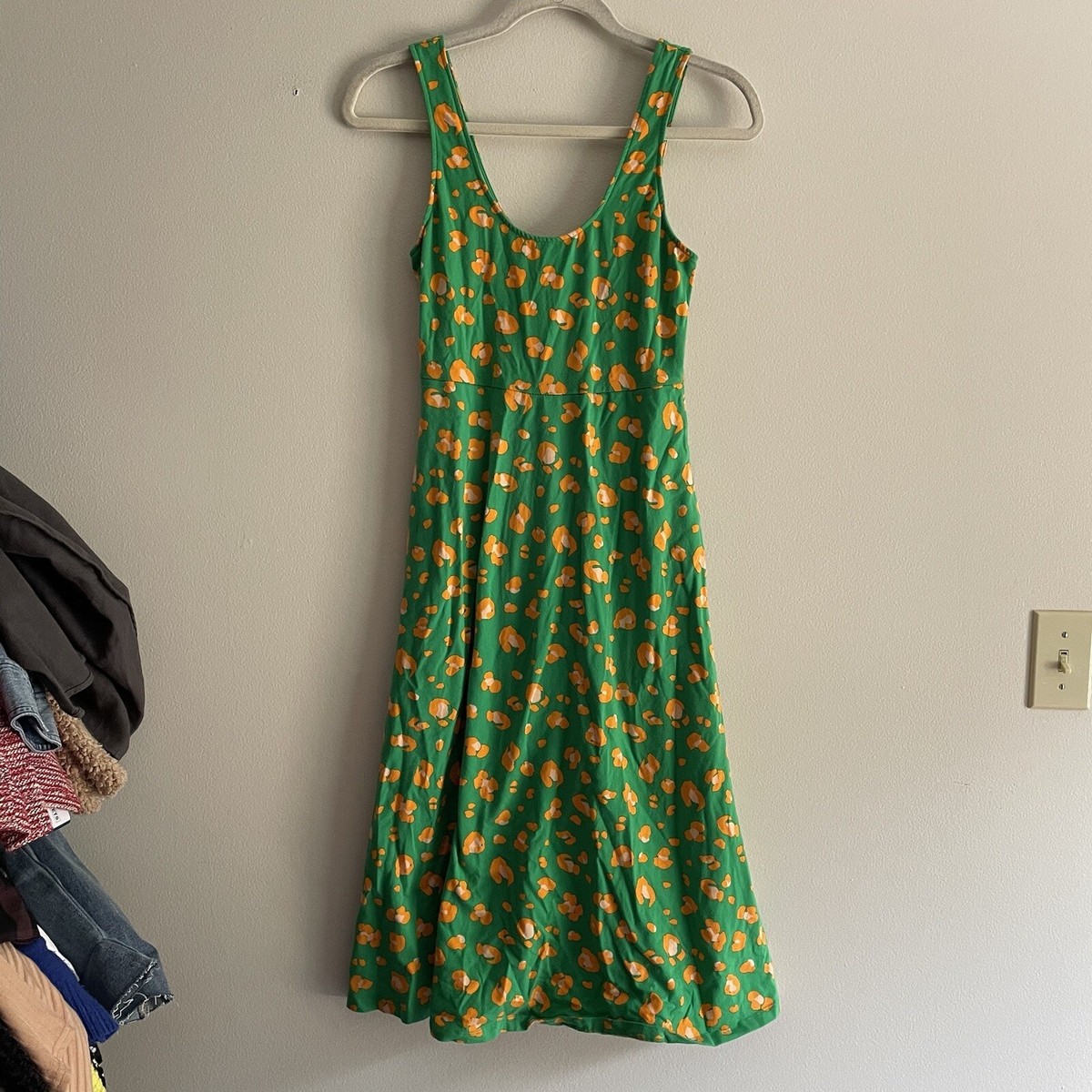 Tabitha Brown Target Women XS Green Orange Leopard Print Pockets Midi Tank Dress