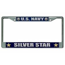 navy silver star military seal logo chrome license plate made in usa