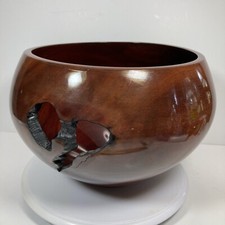 Turned Large Wooden Bowl Vase Pot Natural Holes Live Edge 8.5  High X 12  Wide